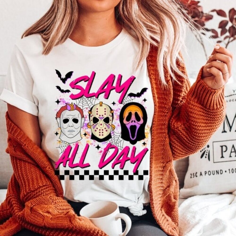 Slay All Day Halloween Retro Spooky Season Horror Collector Classic Graphic 05